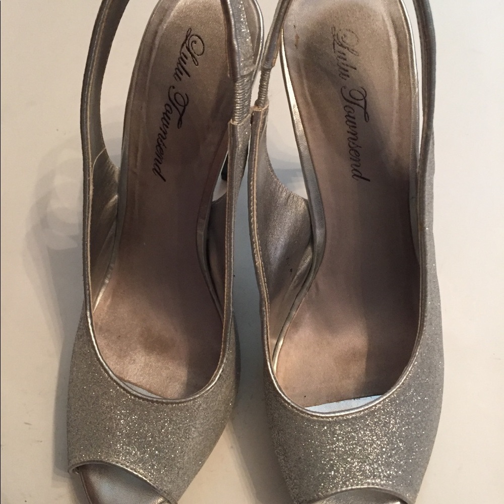 LULU TOWNSEND HEEL SLINGBACK PEEP TOE SILVER GLITTER SIZE 7.5 38 SHOES - Picture 6 of 9